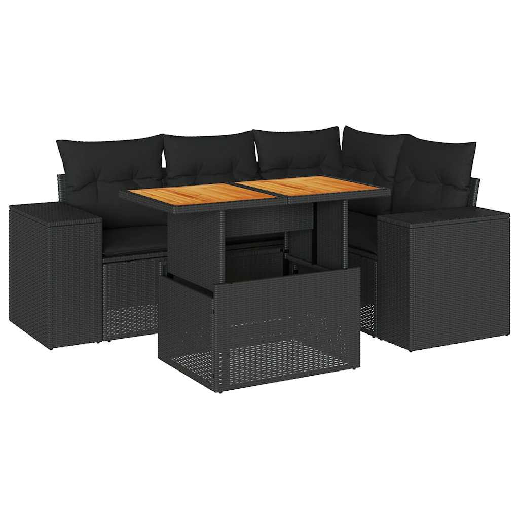 Set Divani da Giardino 5 pz con Cuscini in Polyrattan Nero | homemem39