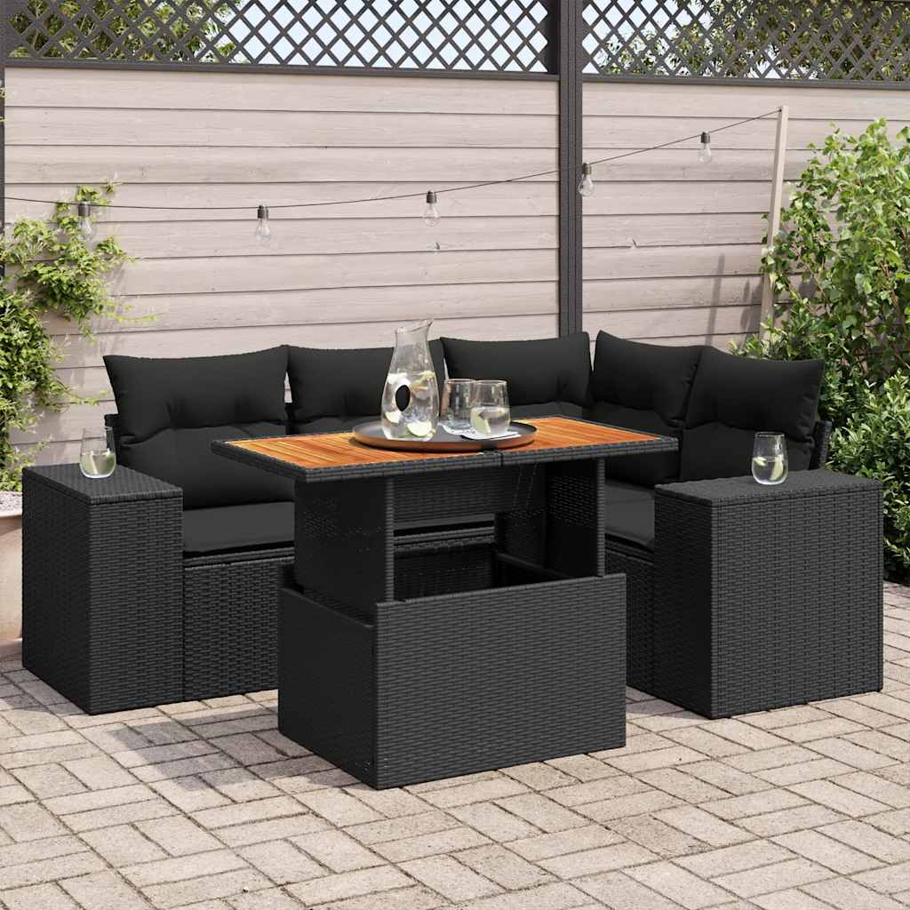 Set Divani da Giardino 5 pz con Cuscini in Polyrattan Nero | homemem39