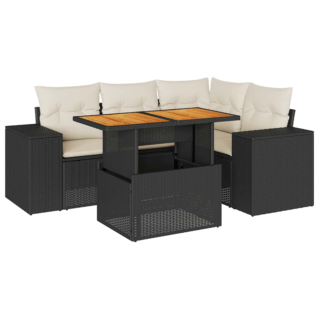 Set Divani da Giardino 5 pz con Cuscini in Polyrattan Nero | homemem39