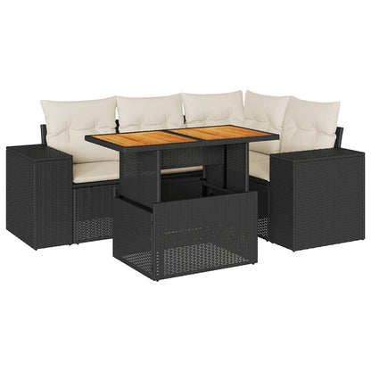 Set Divani da Giardino 5 pz con Cuscini in Polyrattan Nero