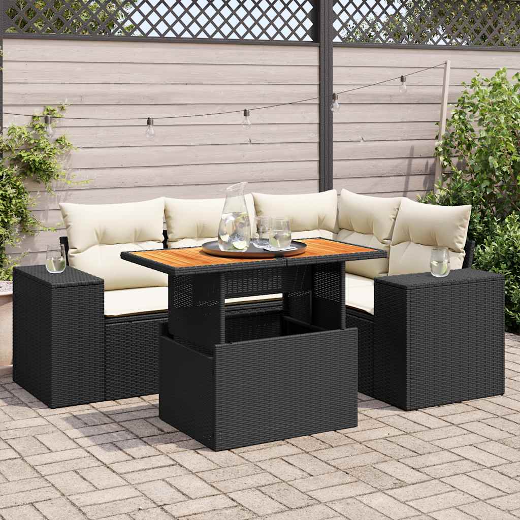 Set Divani da Giardino 5 pz con Cuscini in Polyrattan Nero | homemem39