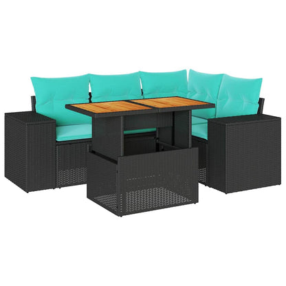Set Divani da Giardino 5 pz con Cuscini in Polyrattan Nero