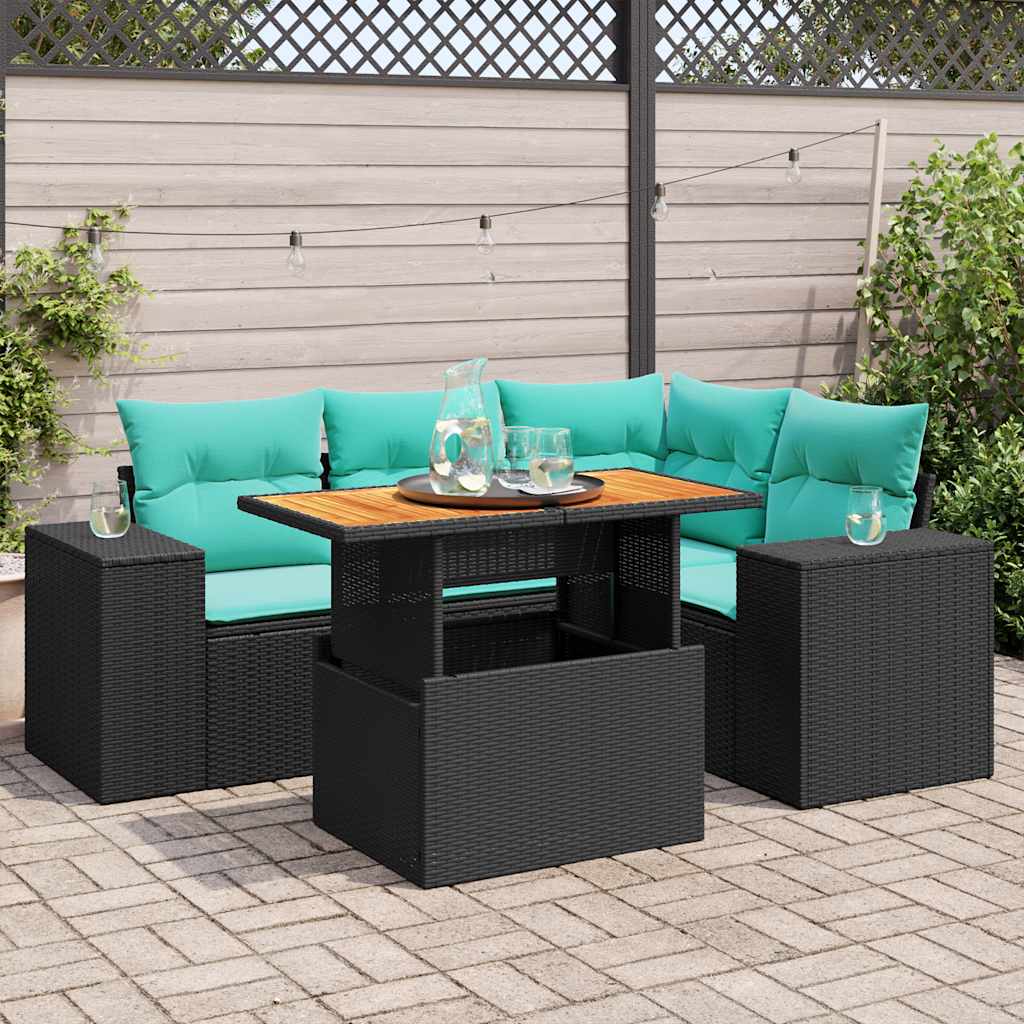 Set Divani da Giardino 5 pz con Cuscini in Polyrattan Nero | homemem39