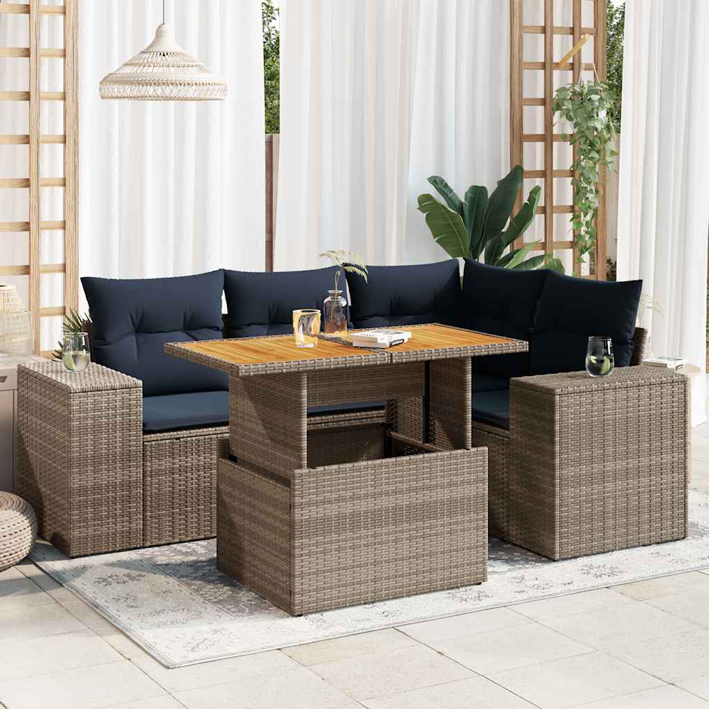 Set Divano da Giardino 5 pz con Cuscini Grigio in Polyrattan | homemem39