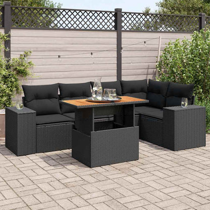 Set Divano da Giardino 6 pz con Cuscini Nero in Polyrattan