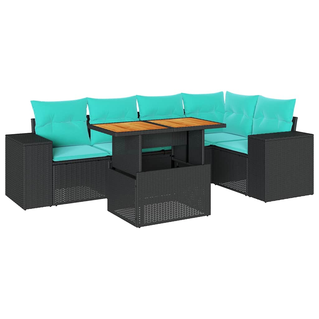 Set Divano da Giardino 6 pz con Cuscini Nero in Polyrattan | homemem39
