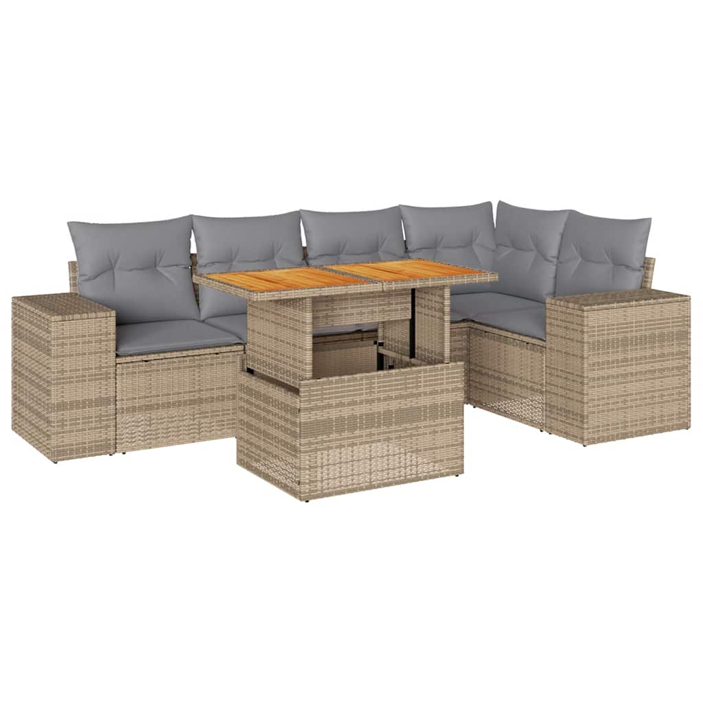 Set Divano da Giardino 6 pz con Cuscini Beige in Polyrattan | homemem39