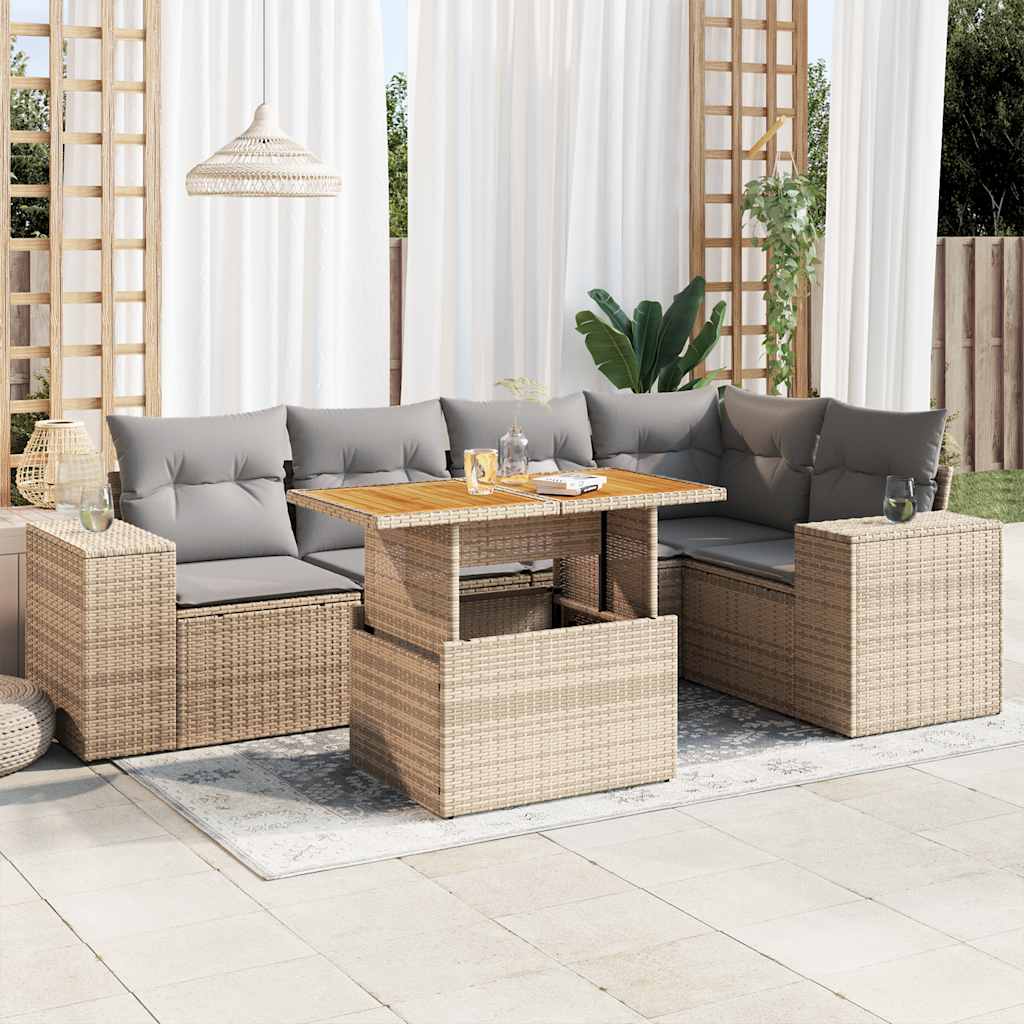 Set Divano da Giardino 6 pz con Cuscini Beige in Polyrattan | homemem39