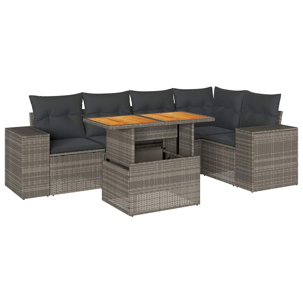 Set Divano da Giardino 6 pz con Cuscini Grigio in Polyrattan
