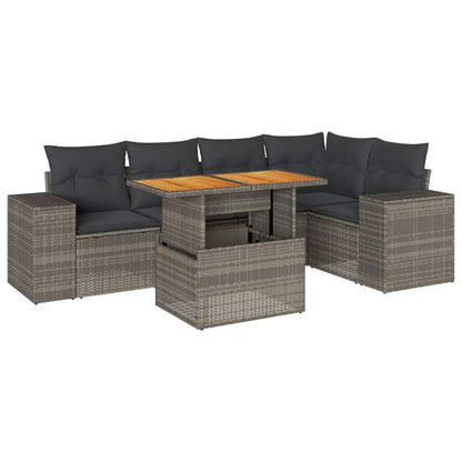 Set Divano da Giardino 6 pz con Cuscini Grigio in Polyrattan