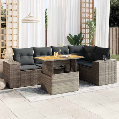 Set Divano da Giardino 6 pz con Cuscini Grigio in Polyrattan