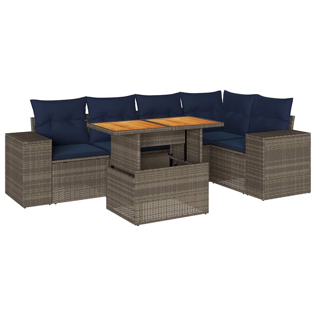 Set Divano da Giardino 6 pz con Cuscini Grigio in Polyrattan | homemem39