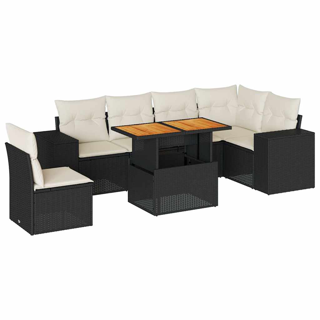 Set Divani da Giardino con Cuscini 7pz Nero Polyrattan | homemem39
