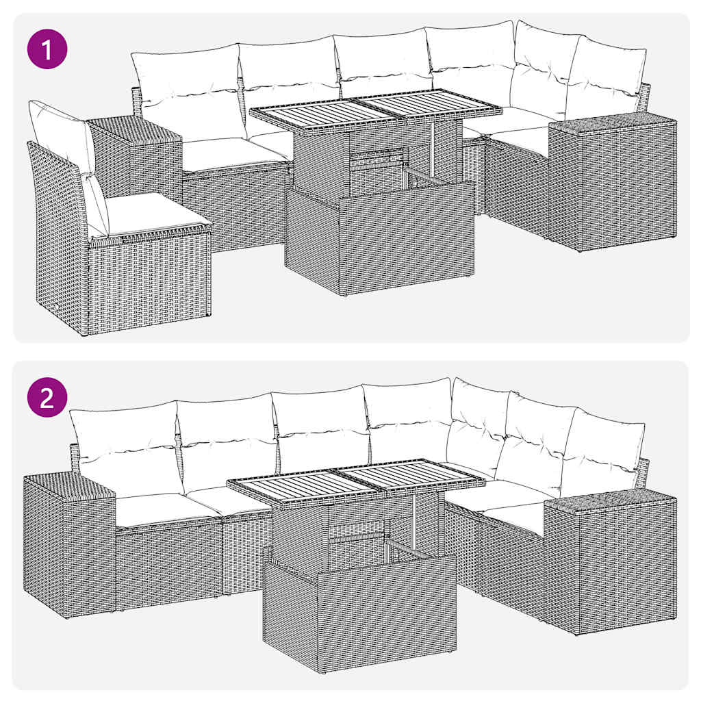 Set Divani da Giardino con Cuscini 7pz Nero Polyrattan | homemem39