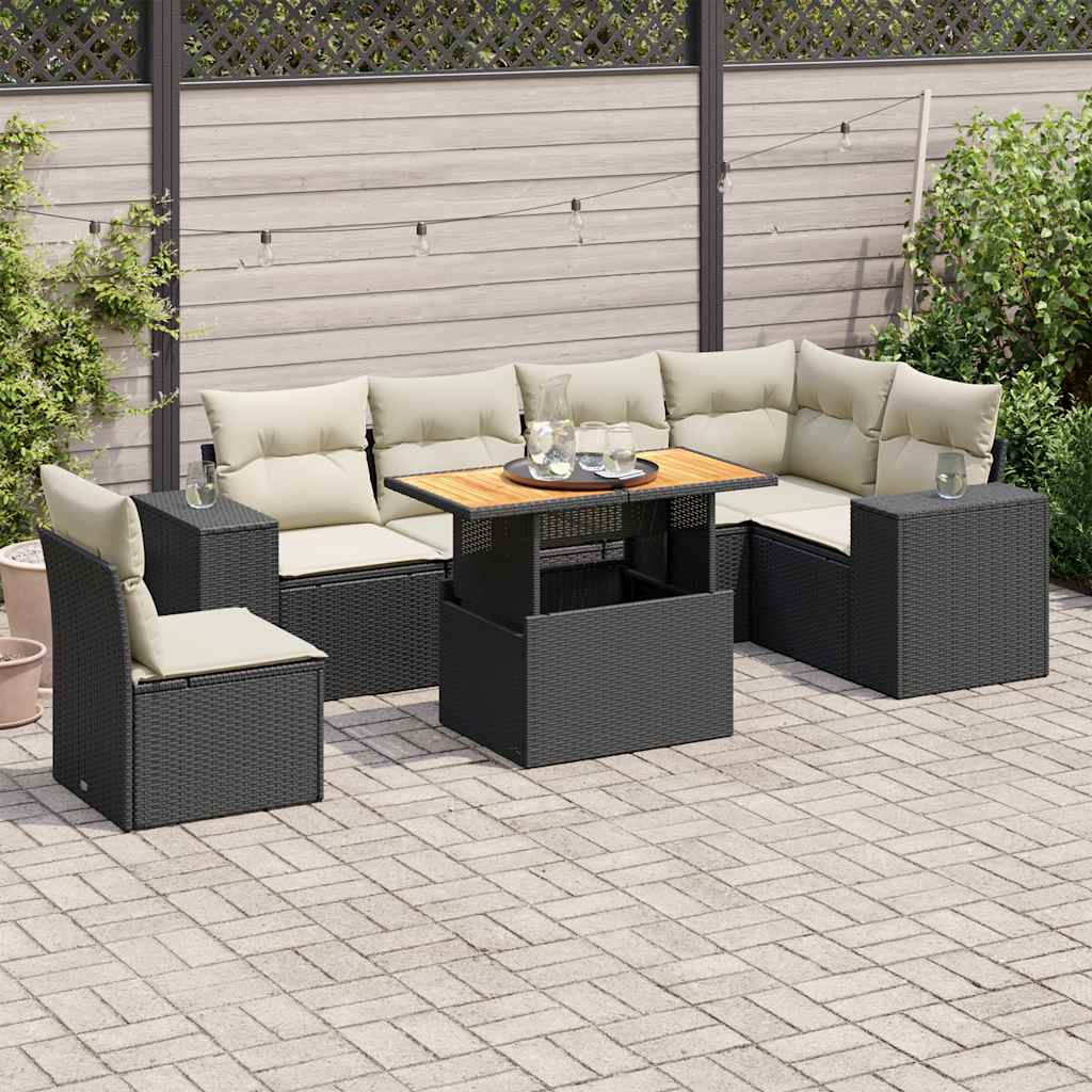 Set Divani da Giardino con Cuscini 7pz Nero Polyrattan | homemem39