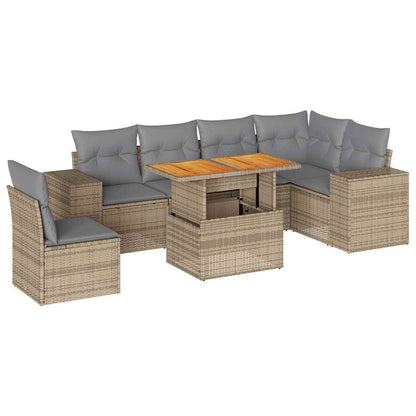 Set Divani da Giardino 7 pz con Cuscini Beige in Polyrattan | homemem39