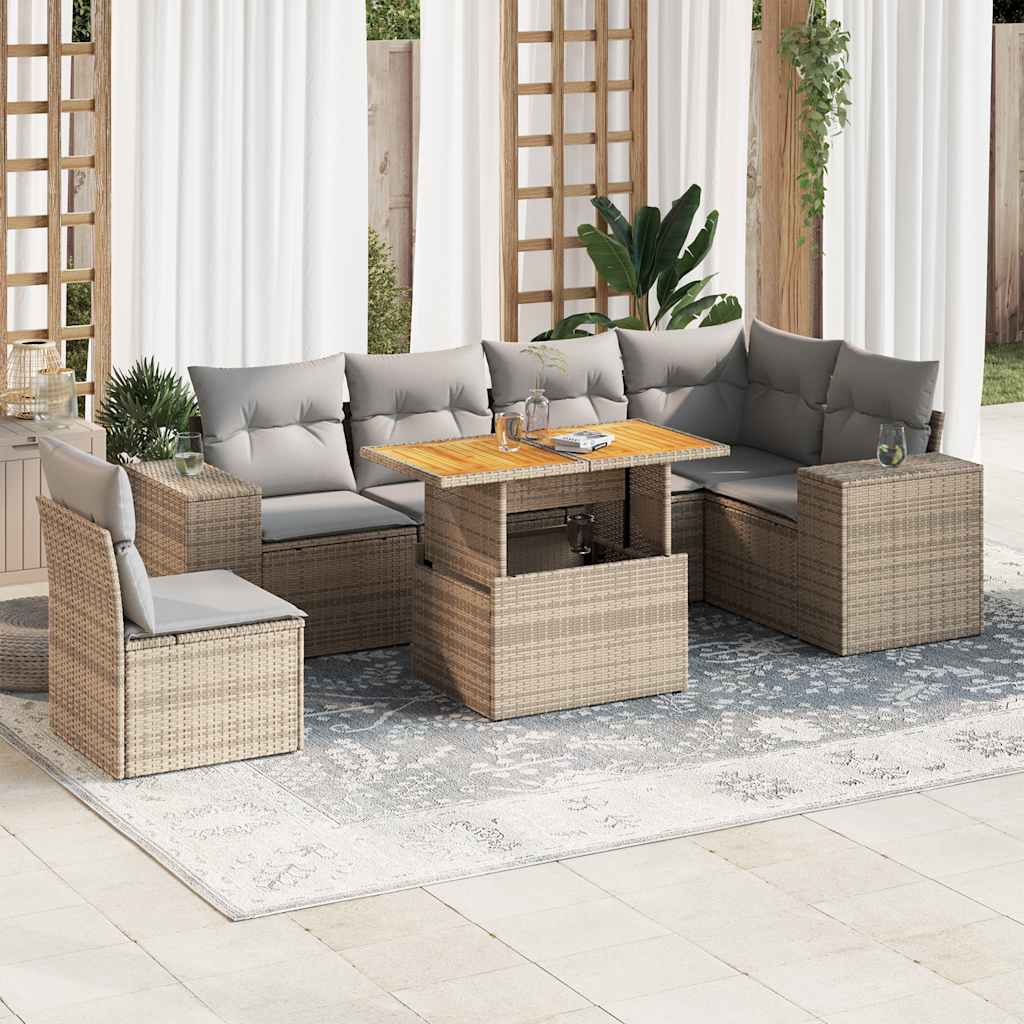 Set Divani da Giardino 7 pz con Cuscini Beige in Polyrattan | homemem39