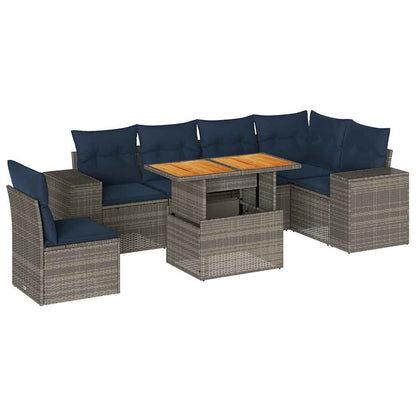 Set Divani da Giardino 7 pz con Cuscini Grigio in Polyrattan