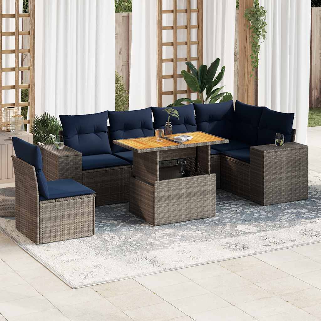 Set Divani da Giardino 7 pz con Cuscini Grigio in Polyrattan | homemem39