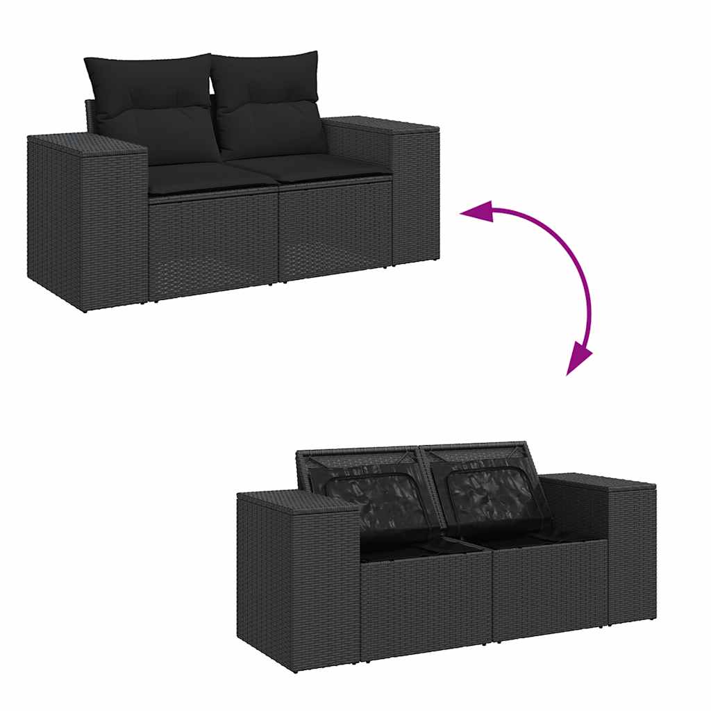 Set Divani da Giardino 9 pz con Cuscini Nero in Polyrattan - homemem39