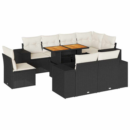 Set Divani da Giardino 9 pz con Cuscini Nero in Polyrattan | homemem39
