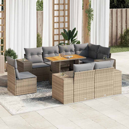 Set Divano da Giardino 9 pz con Cuscini Beige in Polyrattan | homemem39
