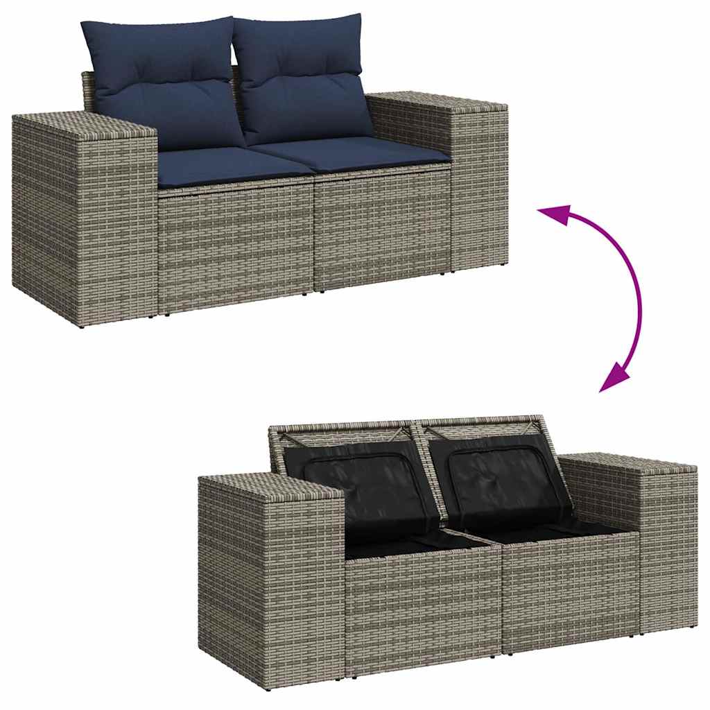 Set Divano da Giardino 9 pz con Cuscini Grigio in Polyrattan | homemem39