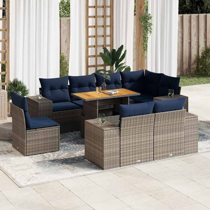 Set Divano da Giardino 9 pz con Cuscini Beige in Polyrattan
