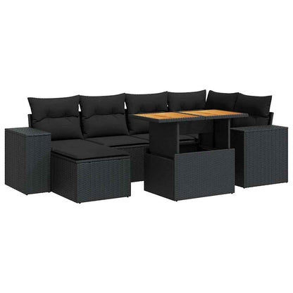 Set Divani da Giardino con Cuscini 7pz Nero Polyrattan | homemem39
