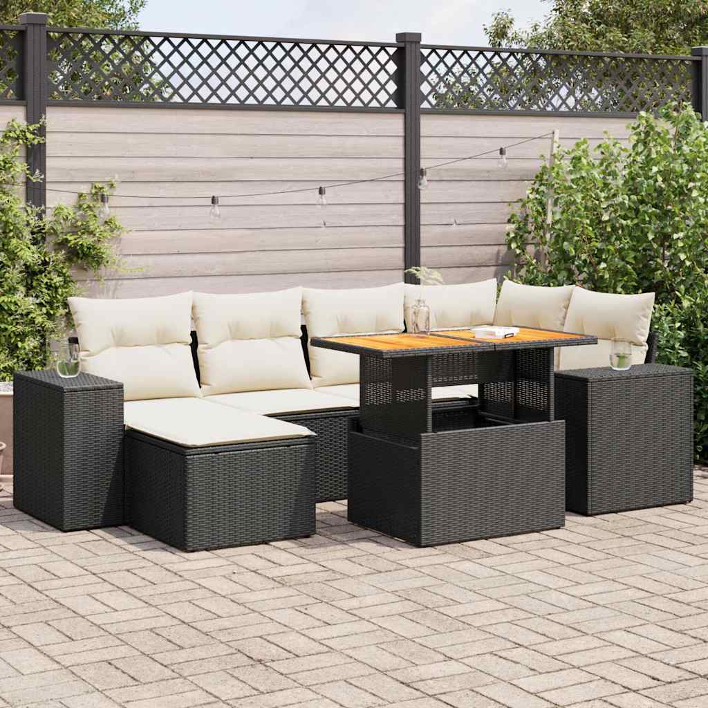 Set Divani da Giardino con Cuscini 7pz Nero Polyrattan | homemem39