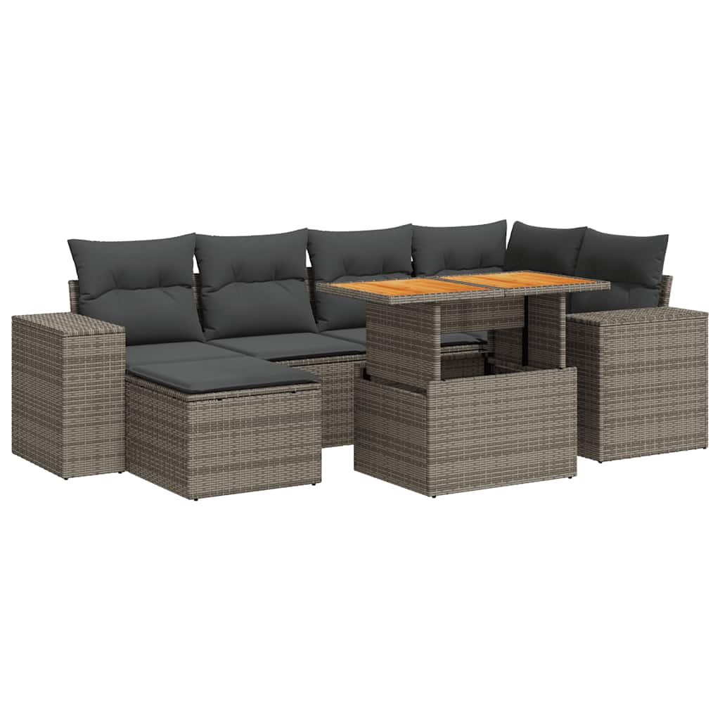 Set Divani da Giardino 7 pz con Cuscini Grigio in Polyrattan | homemem39
