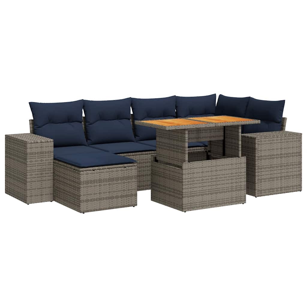 Set Divani da Giardino 7 pz con Cuscini Grigio in Polyrattan | homemem39