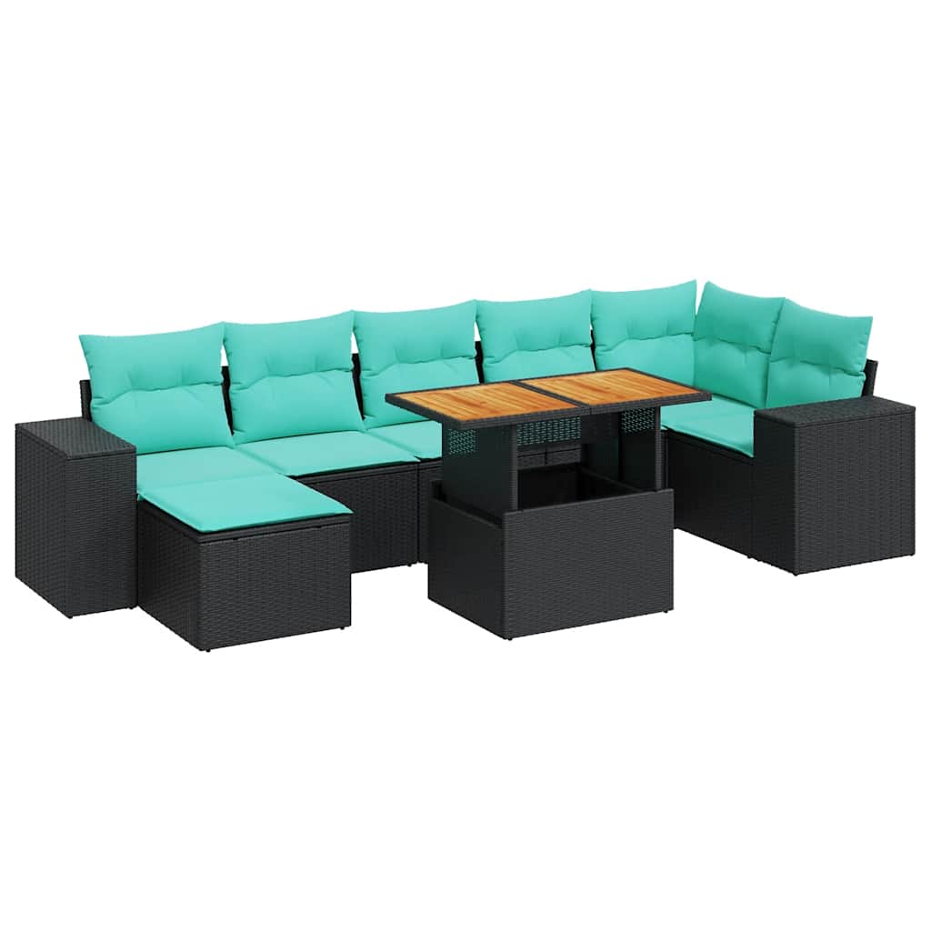 Set Divani da Giardino con Cuscini 8 pz Nero in Polyrattan | homemem39
