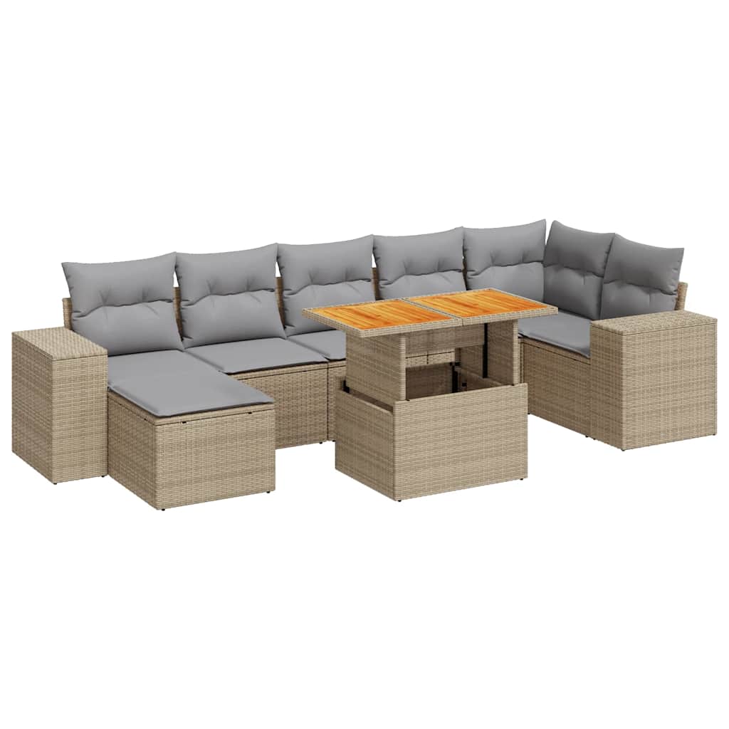 Set Divano da Giardino 8 pz con Cuscini Beige in Polyrattan | homemem39