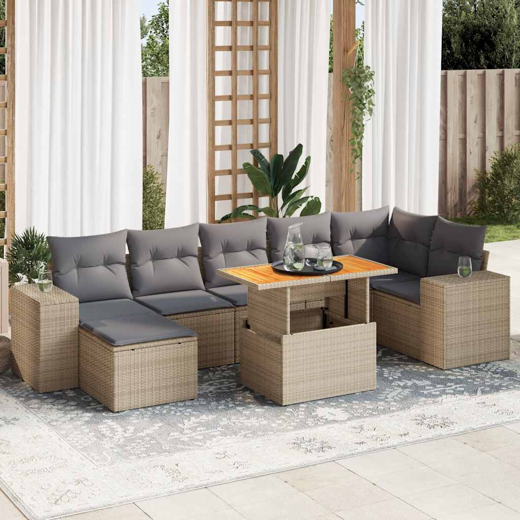 Set Divano da Giardino 8 pz con Cuscini Beige in Polyrattan | homemem39
