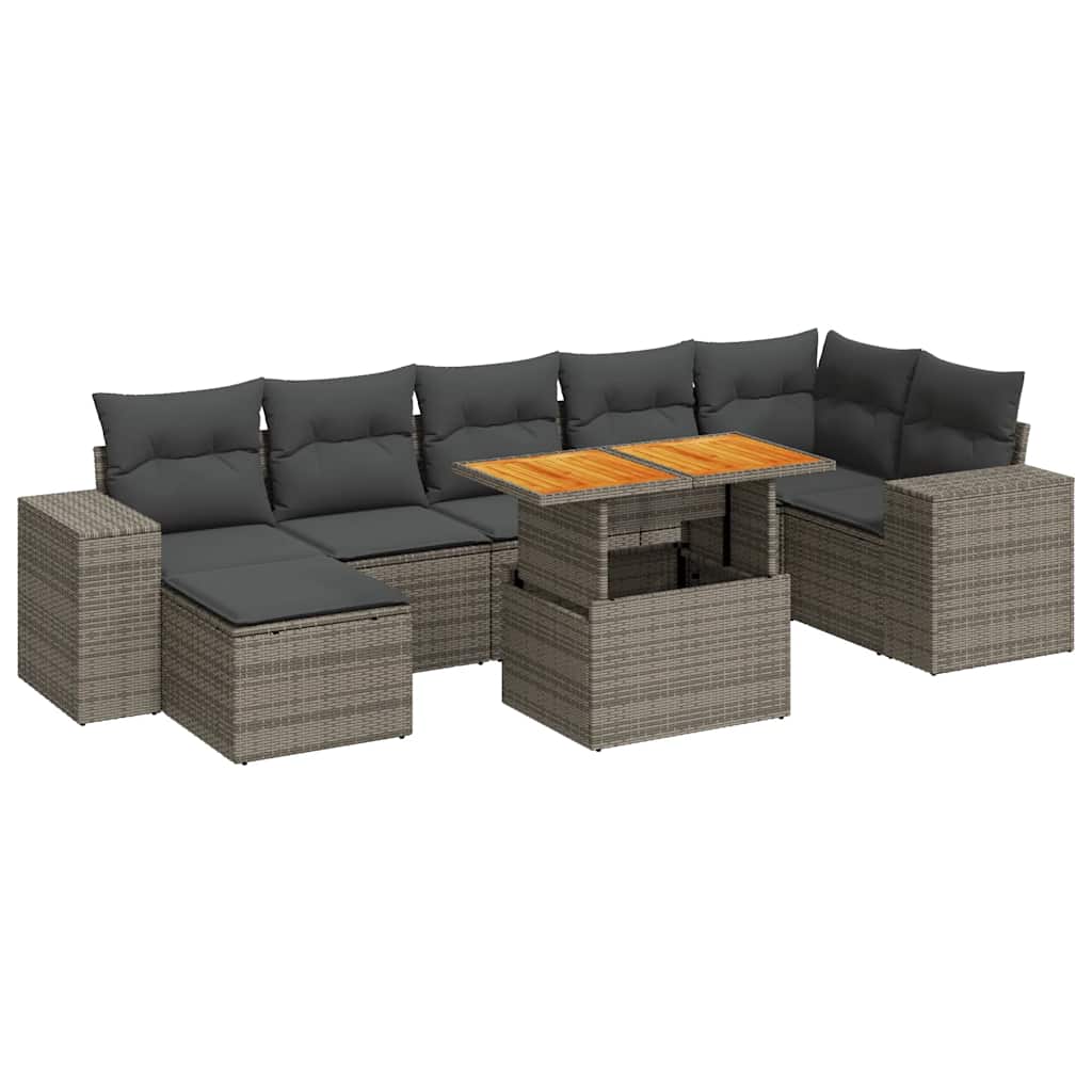 Set Divano da Giardino 8 pz con Cuscini Grigio in Polyrattan | homemem39