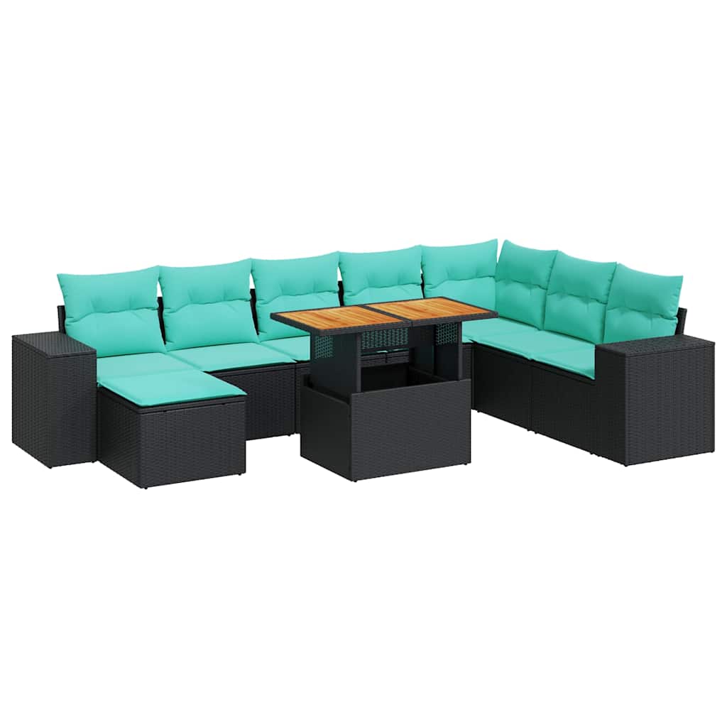 Set Divani da Giardino 9 pz con Cuscini Nero in Polyrattan | homemem39