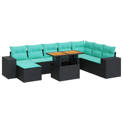 Set Divani da Giardino 9 pz con Cuscini Nero in Polyrattan | homemem39