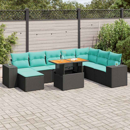 Set Divani da Giardino 9 pz con Cuscini Nero in Polyrattan | homemem39
