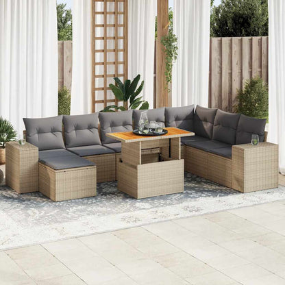 Set Divano da Giardino 9 pz con Cuscini Beige Polyrattan Acacia | homemem39