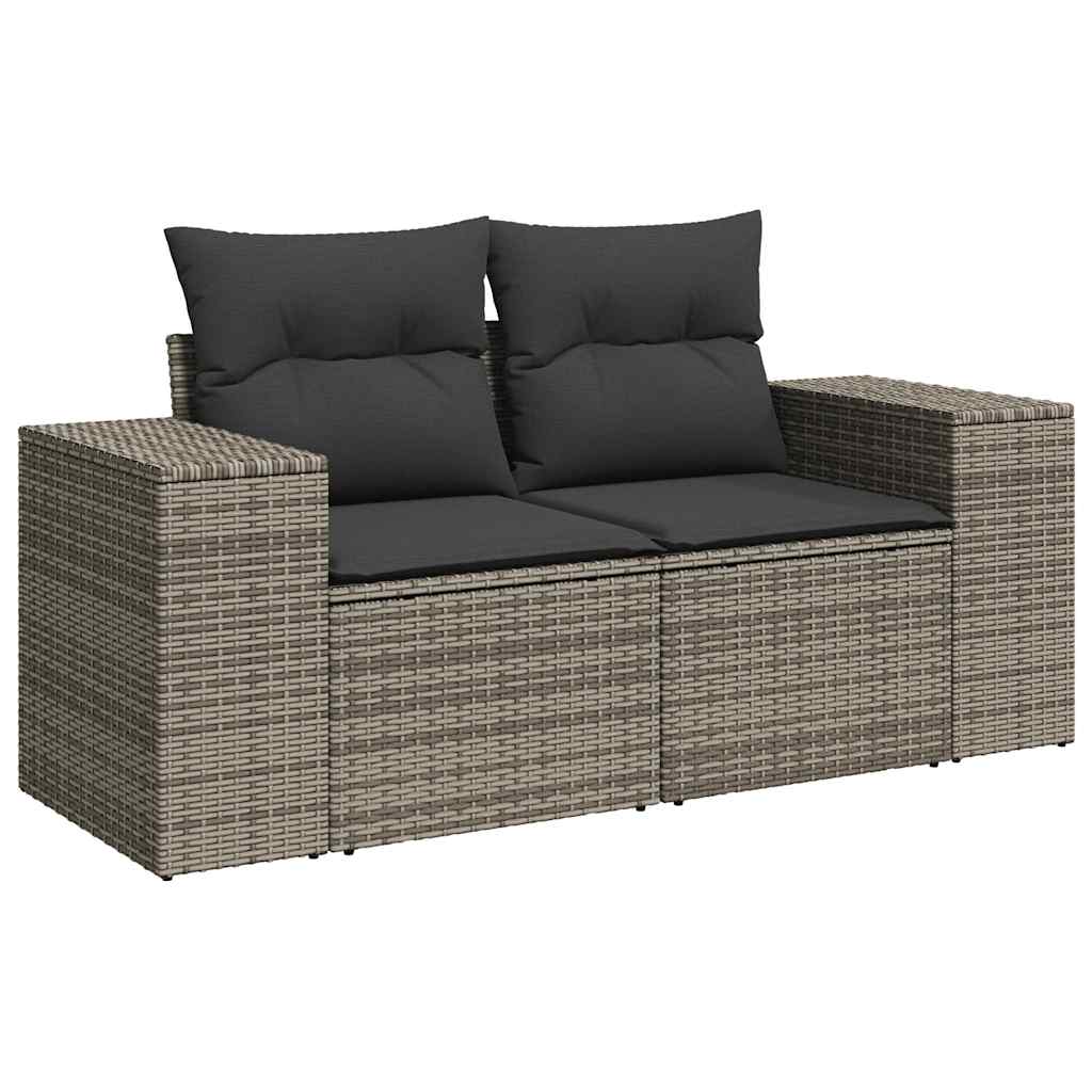 Set Divano da Giardino 9pz con Cuscini Grigio Polyrattan Acacia