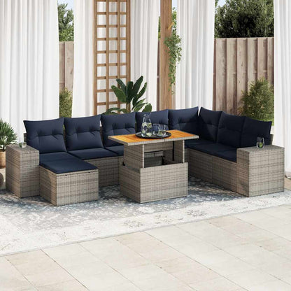 Set Divano da Giardino 9 pz con Cuscini Beige in Polyrattan