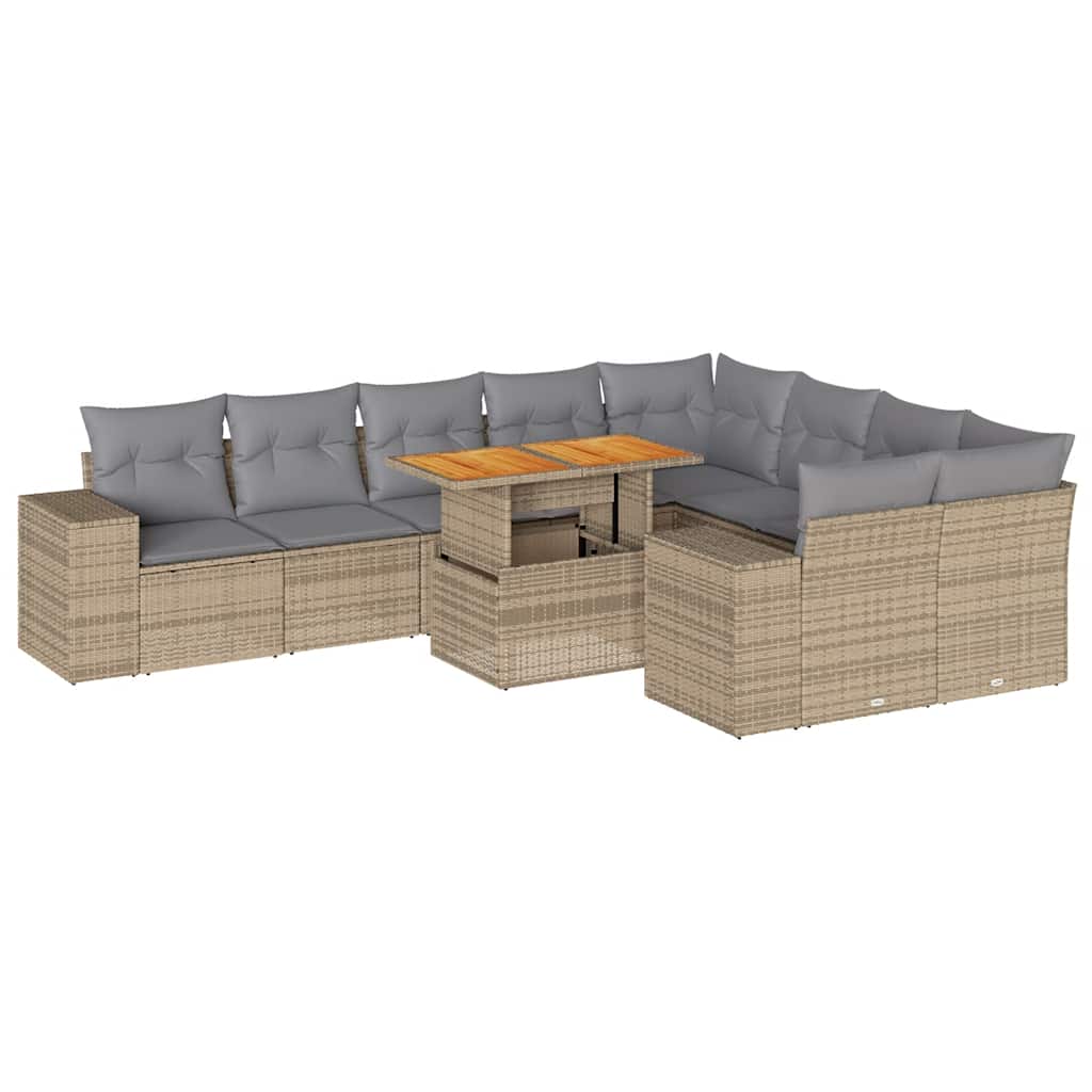 Divano da Giardino 10 pz con Cuscini Beige in Polyrattan Acacia | homemem39
