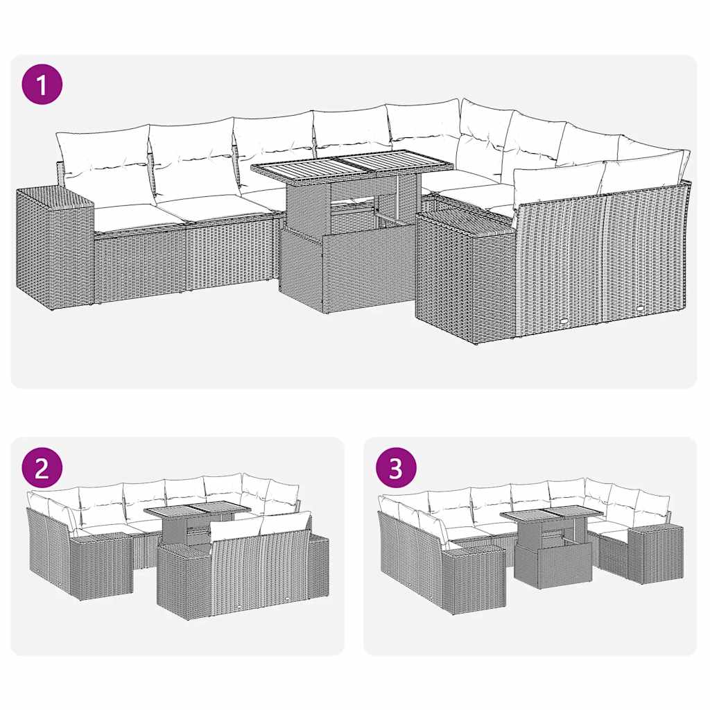 Divano da Giardino 10 pz con Cuscini Beige in Polyrattan Acacia | homemem39