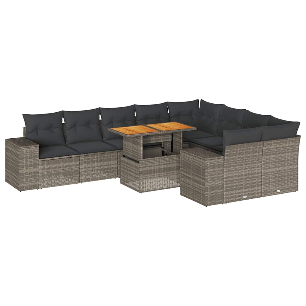 Divano Giardino 10 pz con Cuscini Grigio in Polyrattan Acacia | homemem39