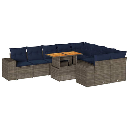 Set Divano da Giardino 10 pz con Cuscini Grigio in Polyrattan