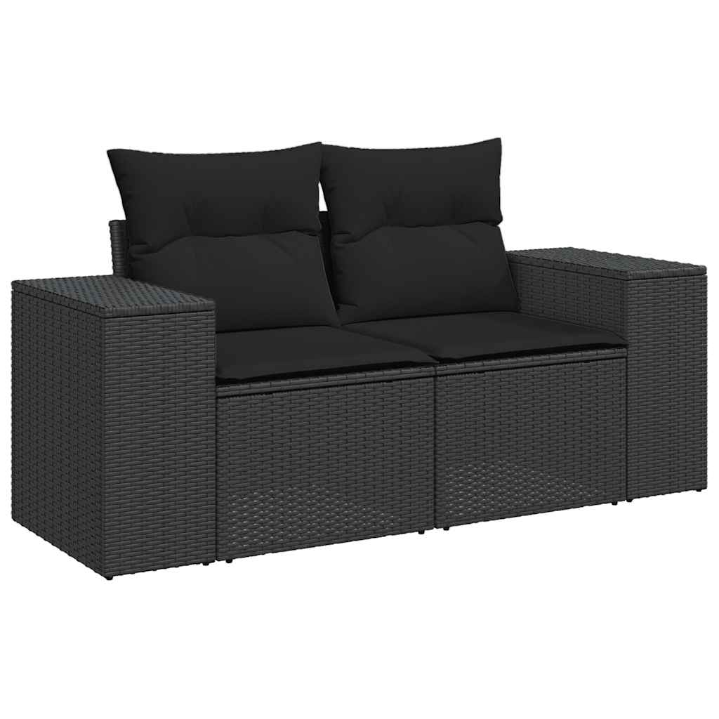 Set Divani Giardino 10pz con Cuscini Nero in Polyrattan Acacia | homemem39