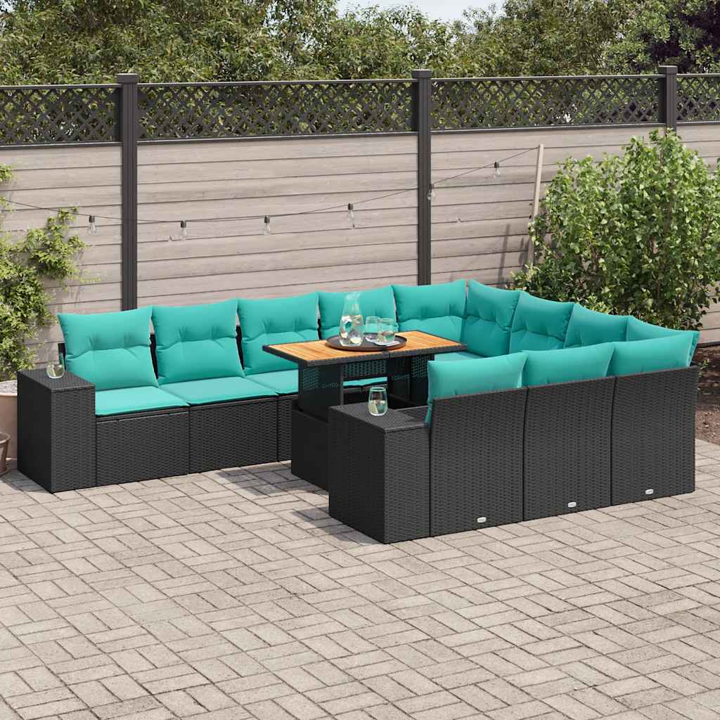 Set Divani da Giardino 11 pz con Cuscini in Polyrattan Nero | homemem39