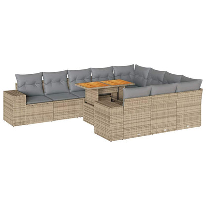 Divano da Giardino 10 pz con Cuscini Beige in Polyrattan Acacia | homemem39