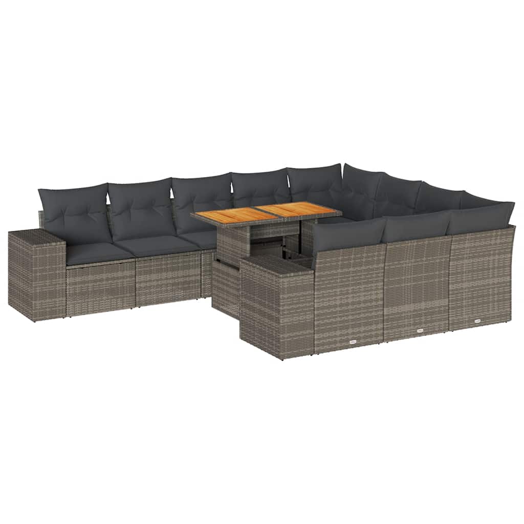 Divano Giardino 10 pz con Cuscini Grigio in Polyrattan Acacia